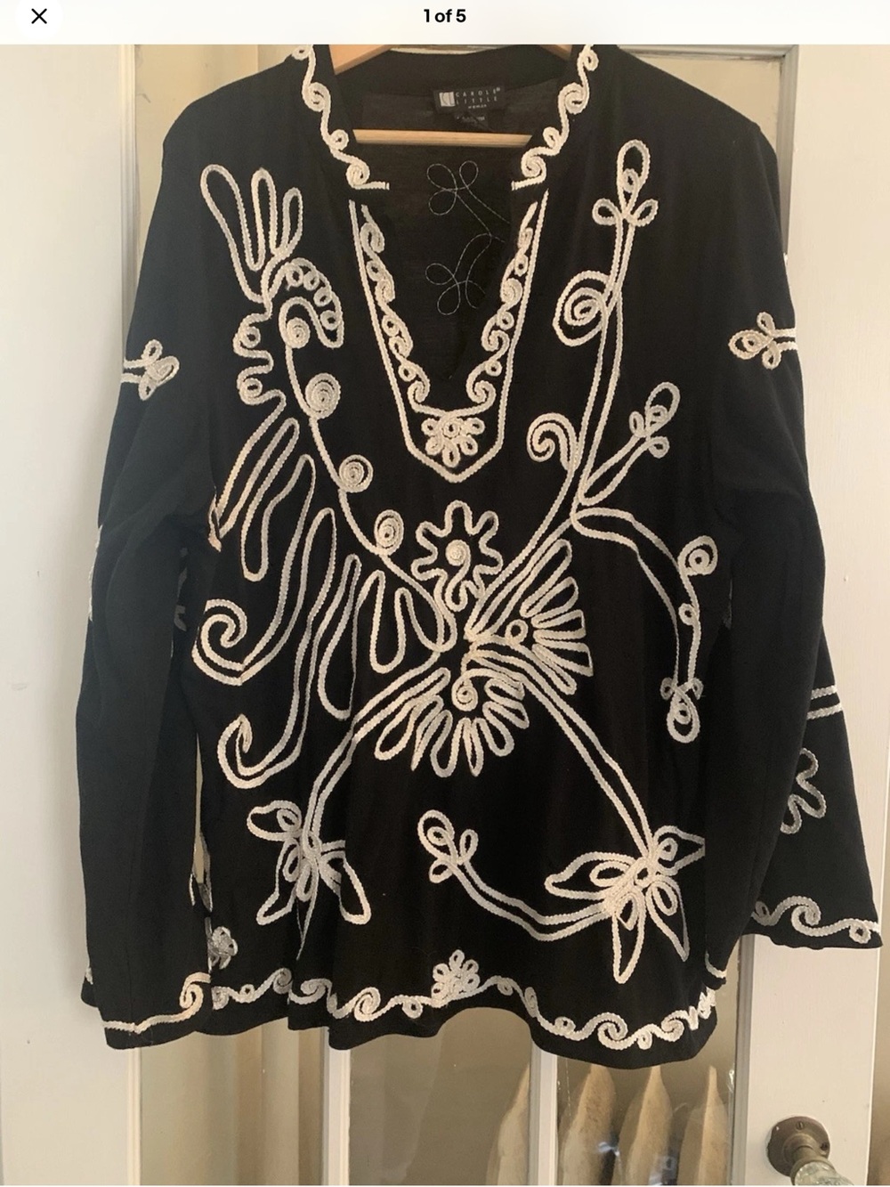 Carole Little Embroidered Top Black and White Tunic 1x